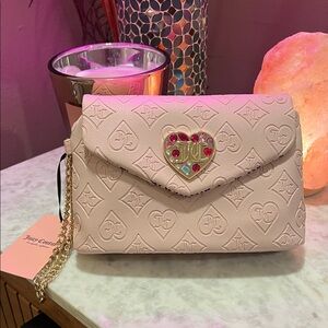 Juicy Couture Pink Embossed Clutch with Heart Emblem